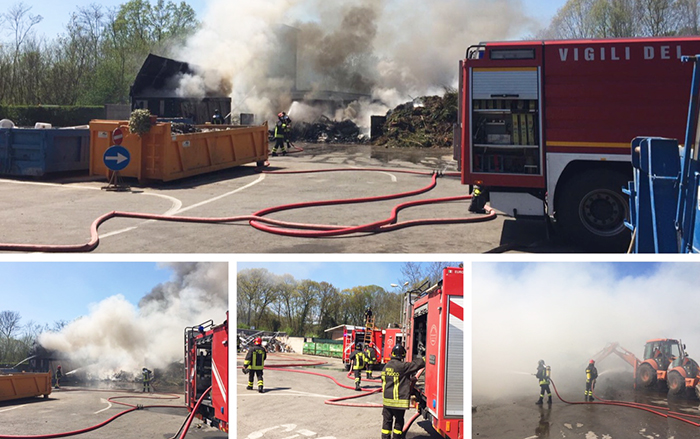 Fiamme nell'area ecologica di Borgomanero. Vigili del fuoco da Romagnano per aiutare. Foto